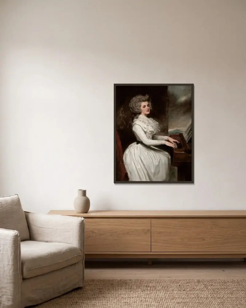 Charlotte, Mrs Thomas Raikes av George Romney inramad på en vägg
