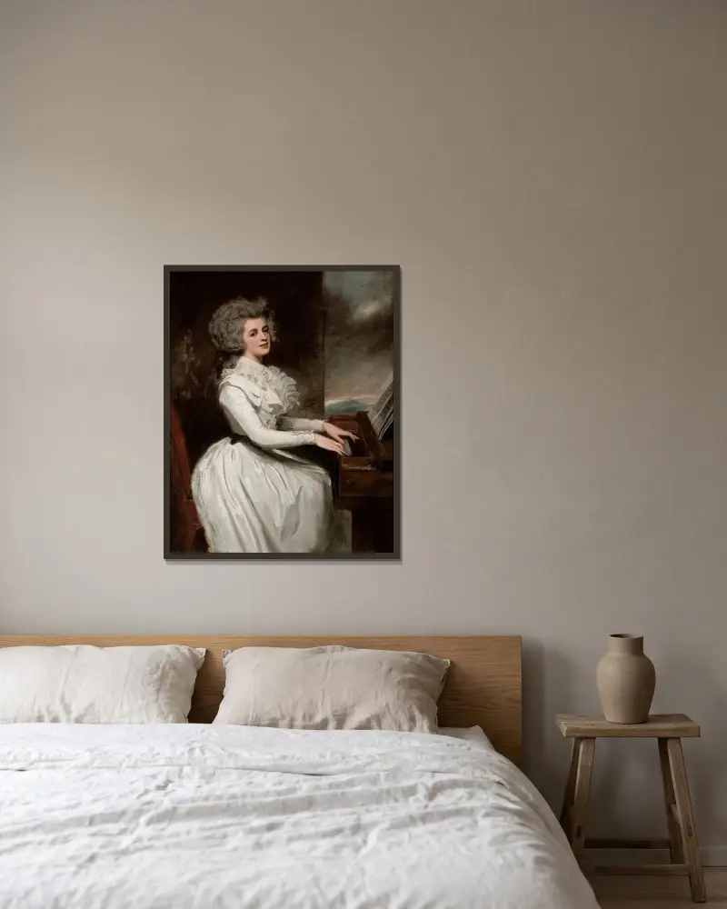 Charlotte, Mrs Thomas Raikes av George Romney inramad på en vägg