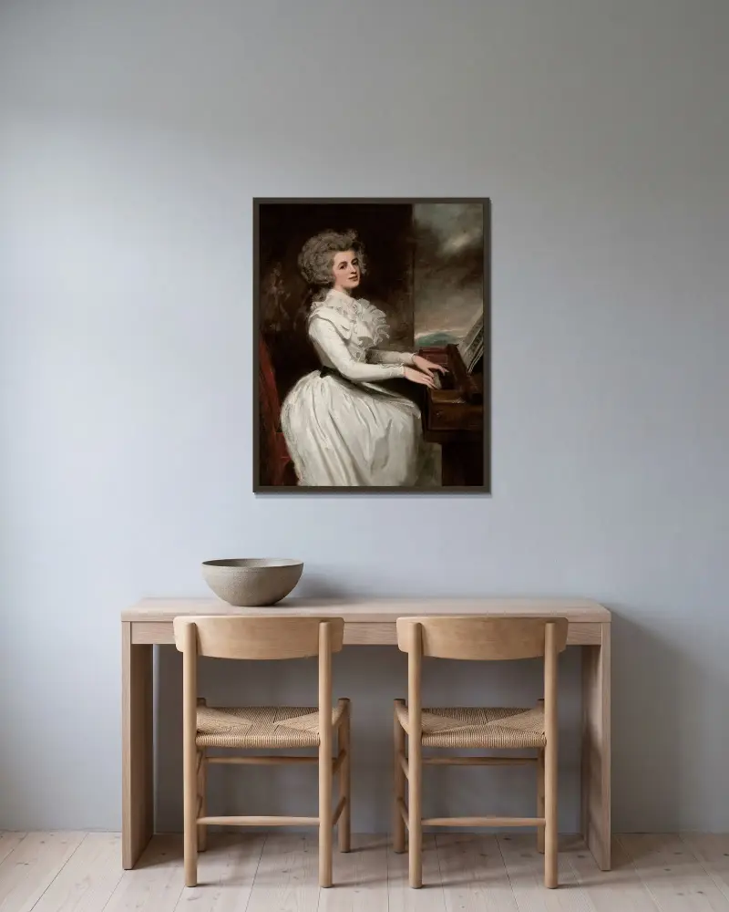 Charlotte, Mrs Thomas Raikes av George Romney inramad på en vägg