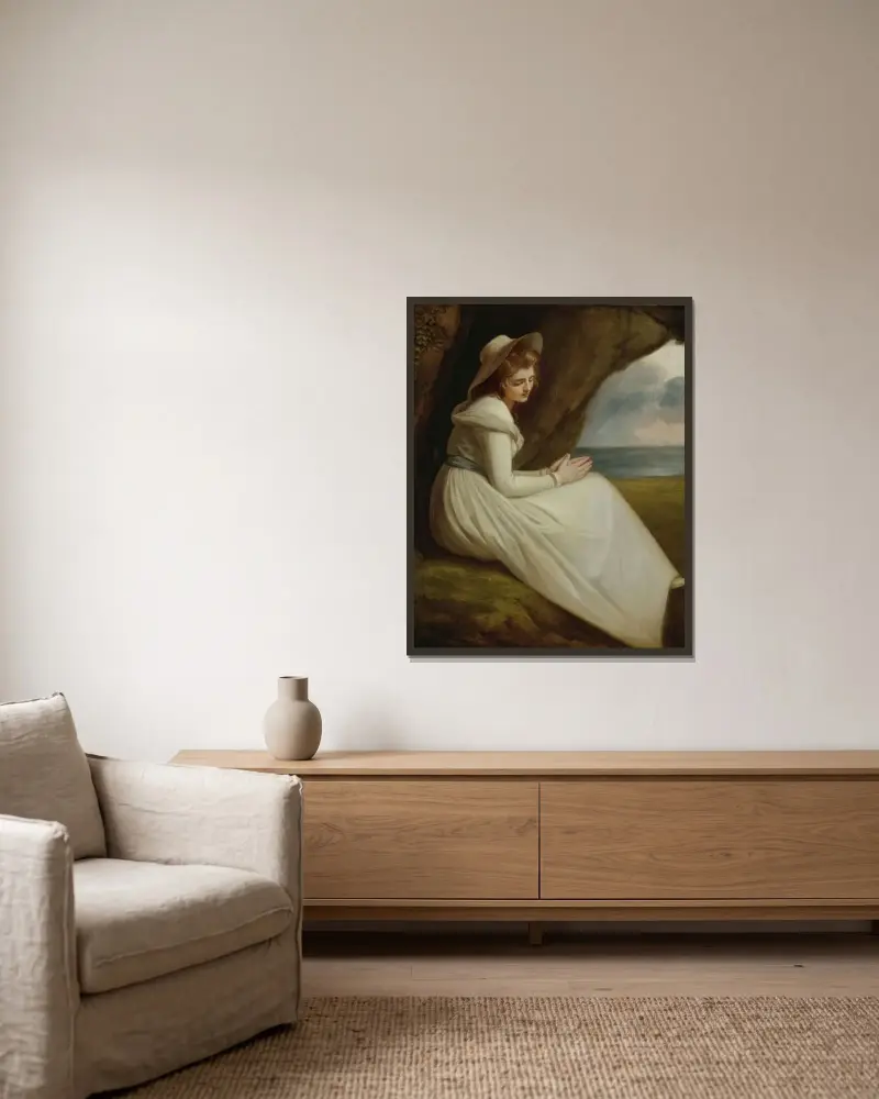 Emma Hart, senare Lady Hamilton, som 'frånvaro' av George Romney inramad på en vägg
