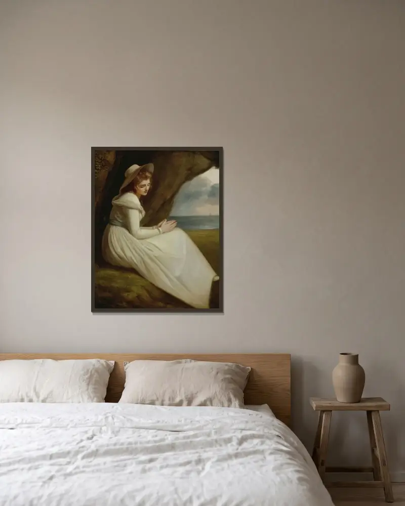 Emma Hart, senare Lady Hamilton, som 'frånvaro' av George Romney inramad på en vägg