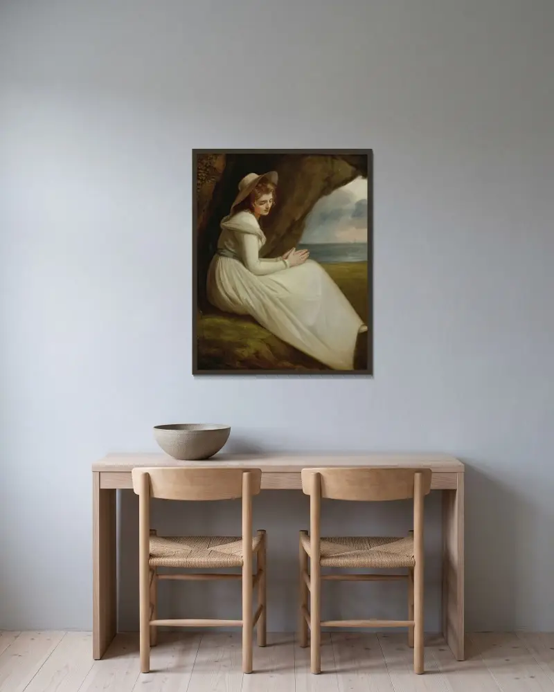 Emma Hart, senare Lady Hamilton, som 'frånvaro' av George Romney inramad på en vägg
