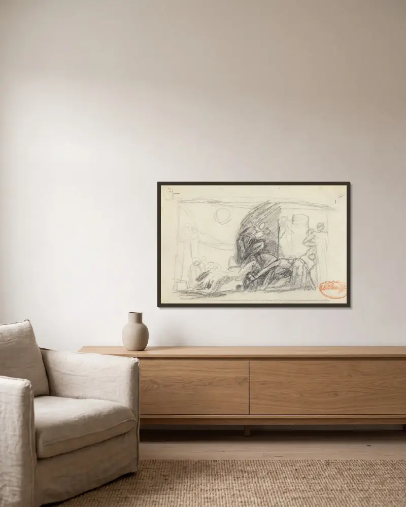 Figurstudie av George Romney inramad på en vägg