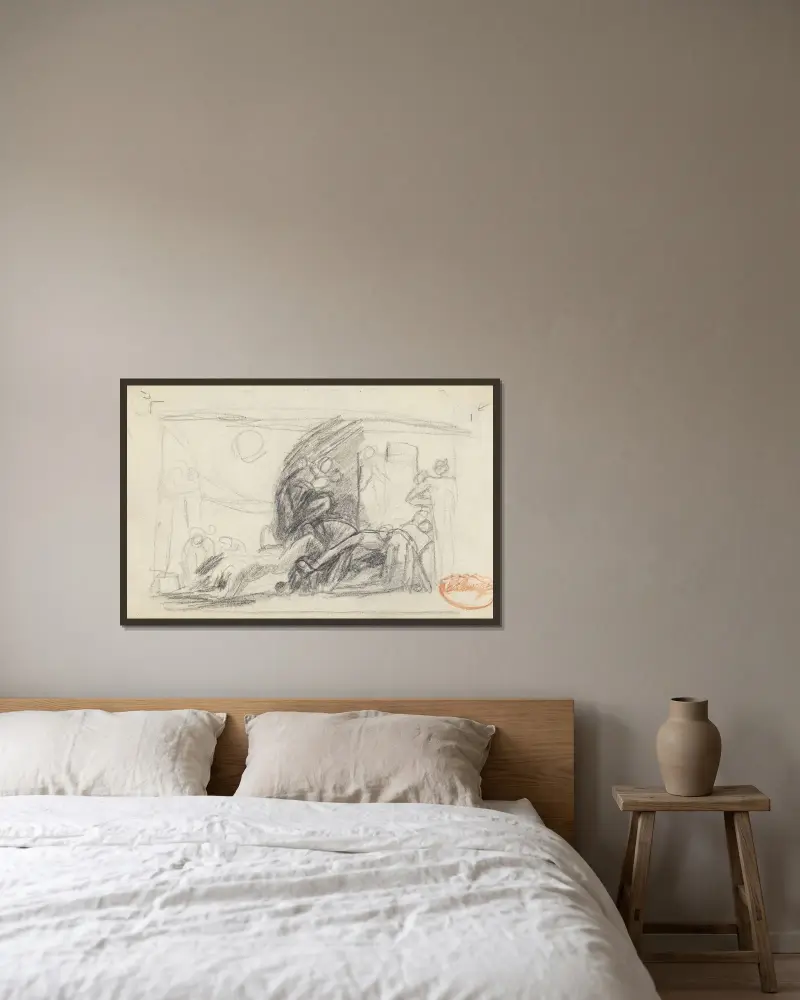 Figurstudie av George Romney inramad på en vägg