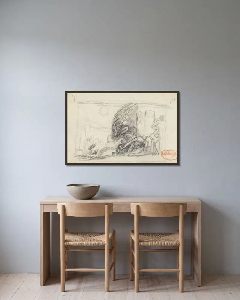 Figurstudie av George Romney inramad på en vägg