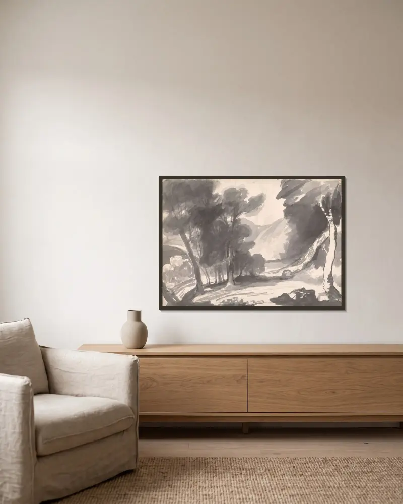 Lichtung in einem Wald von George Romney gerahmt an einer Wand