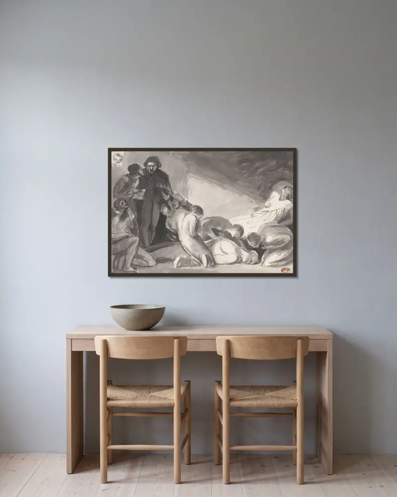 Howard på besök i ett fängelse av George Romney inramad på en vägg