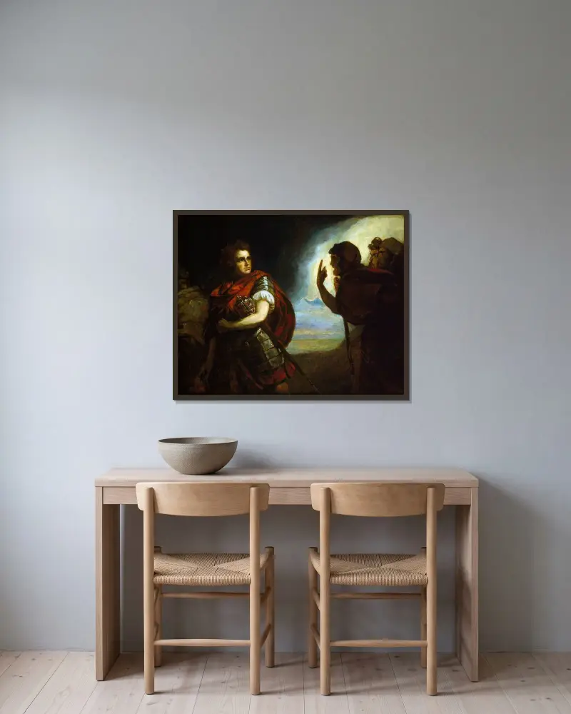 John Henderson as Macbeth von George Romney gerahmt an einer Wand