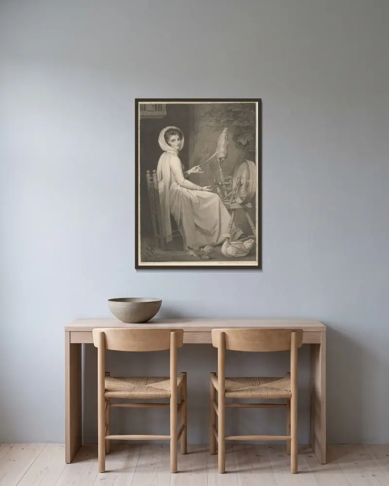 Lady Hamilton som spinnerska av George Romney inramad på en vägg