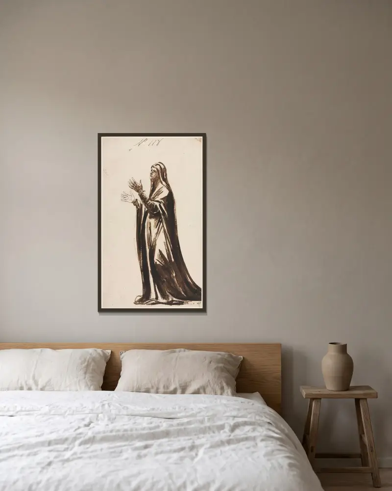 Mater Dolorosa (Mourning Mother) von George Romney gerahmt an einer Wand