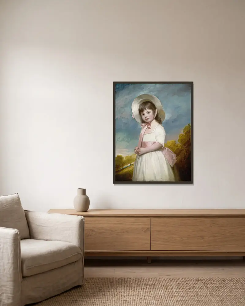 Miss Juliana Willoughby av George Romney inramad på en vägg