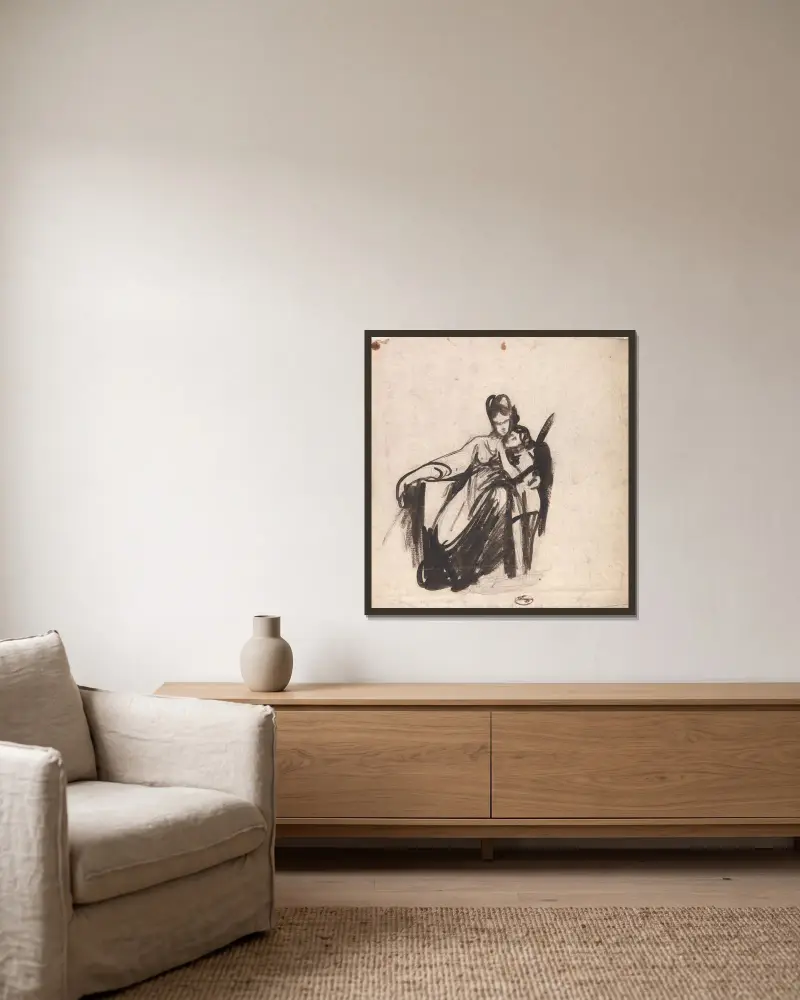Mutter und Sohn von George Romney gerahmt an einer Wand