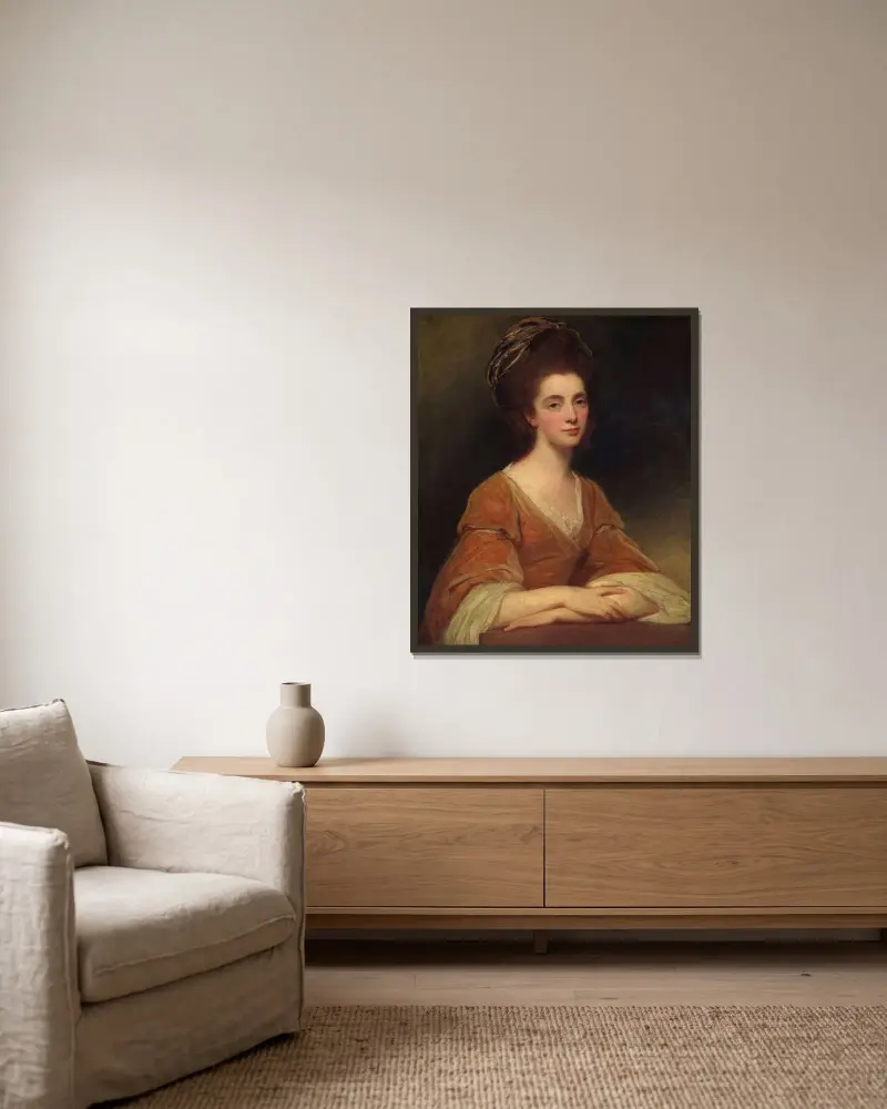 Mrs. Charles Frederick (Martha Rigden, died 1794) av George Romney inramad på en vägg