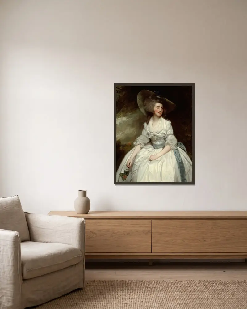 Mrs. Francis Russell av George Romney inramad på en vägg