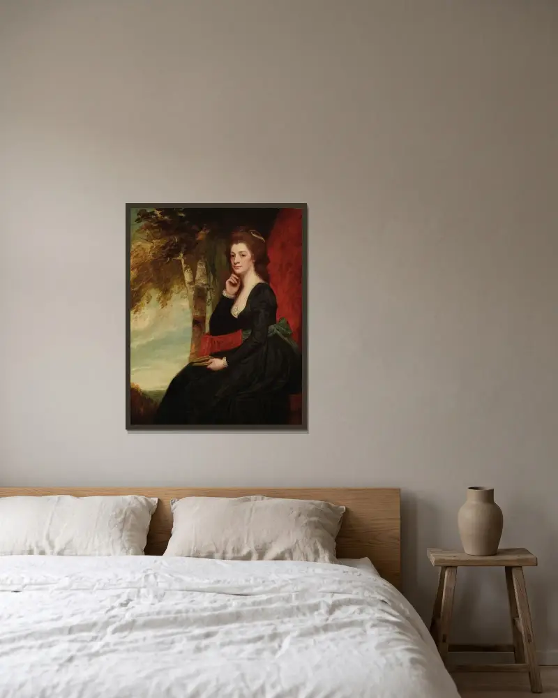 Porträtt av en dam, traditionellt identifierad som Anne, grevinna av Clare av George Romney inramad på en vägg