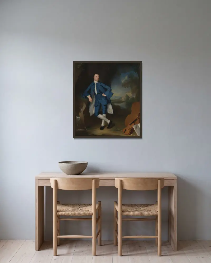 Porträtt av en man av George Romney inramad på en vägg