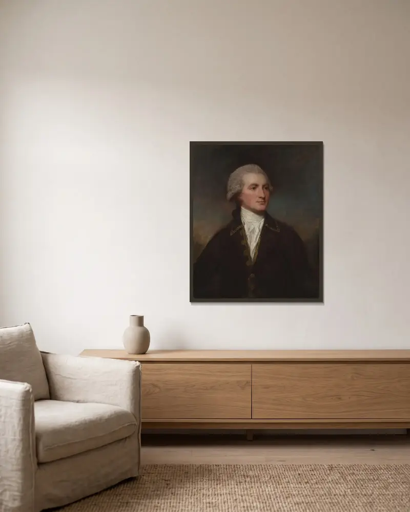 Porträtt av en man av George Romney inramad på en vägg