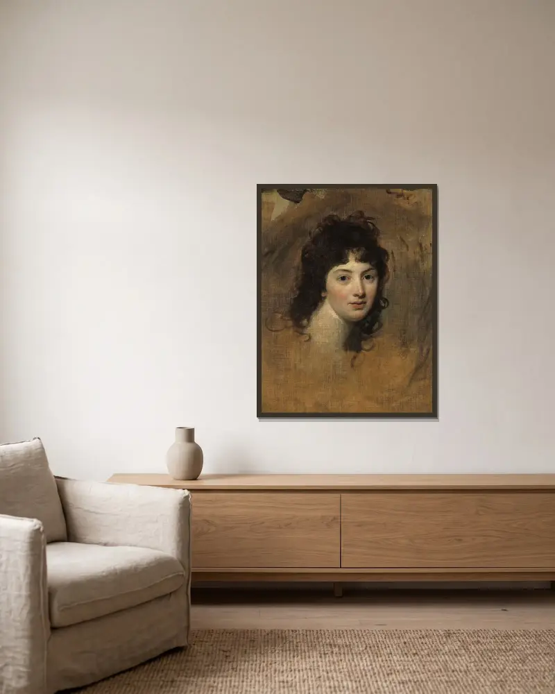 Porträtt av en kvinna av George Romney inramad på en vägg