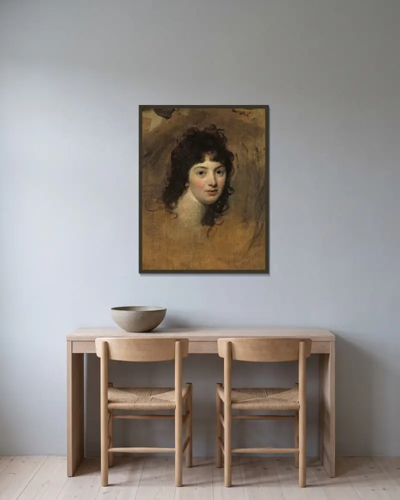 Porträtt av en kvinna av George Romney inramad på en vägg