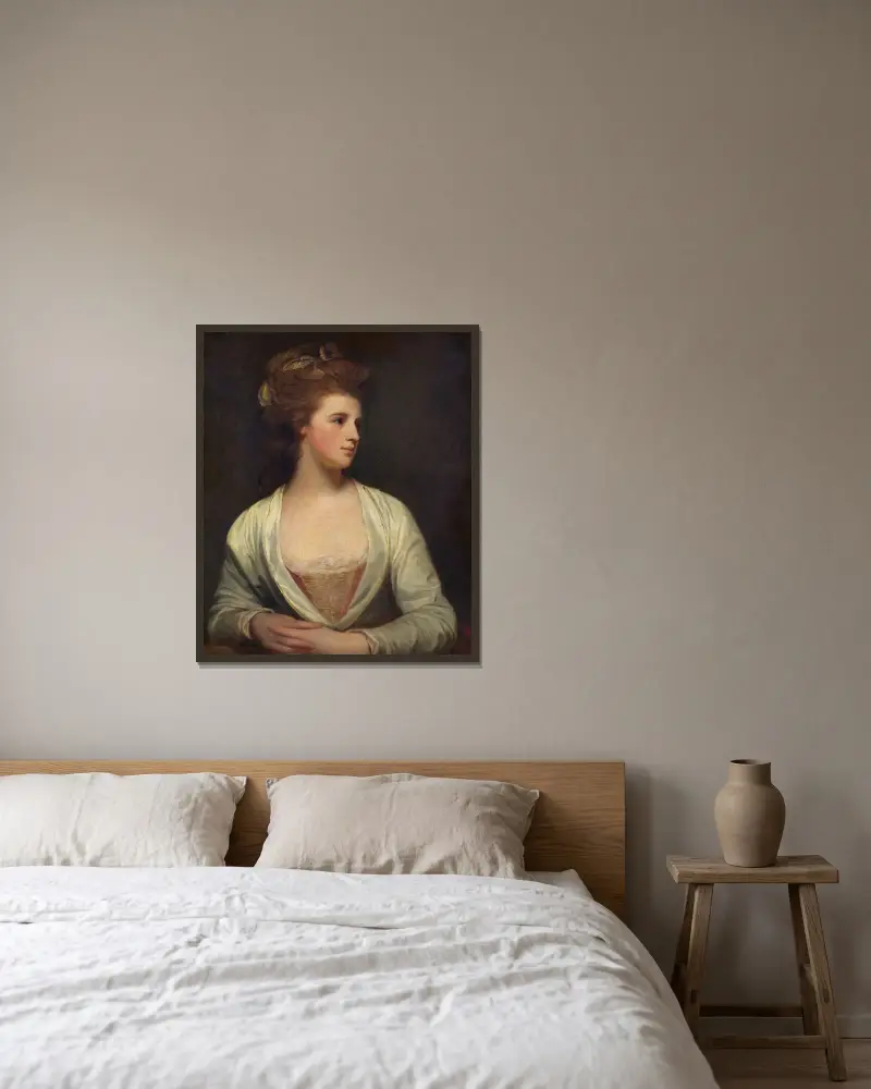 Porträtt av en kvinna, förmodad Emily Bertie Pott av George Romney inramad på en vägg