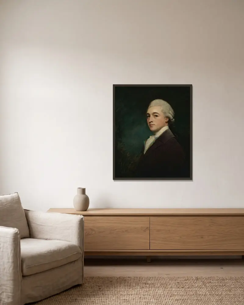 Porträtt av en ung man av George Romney inramad på en vägg