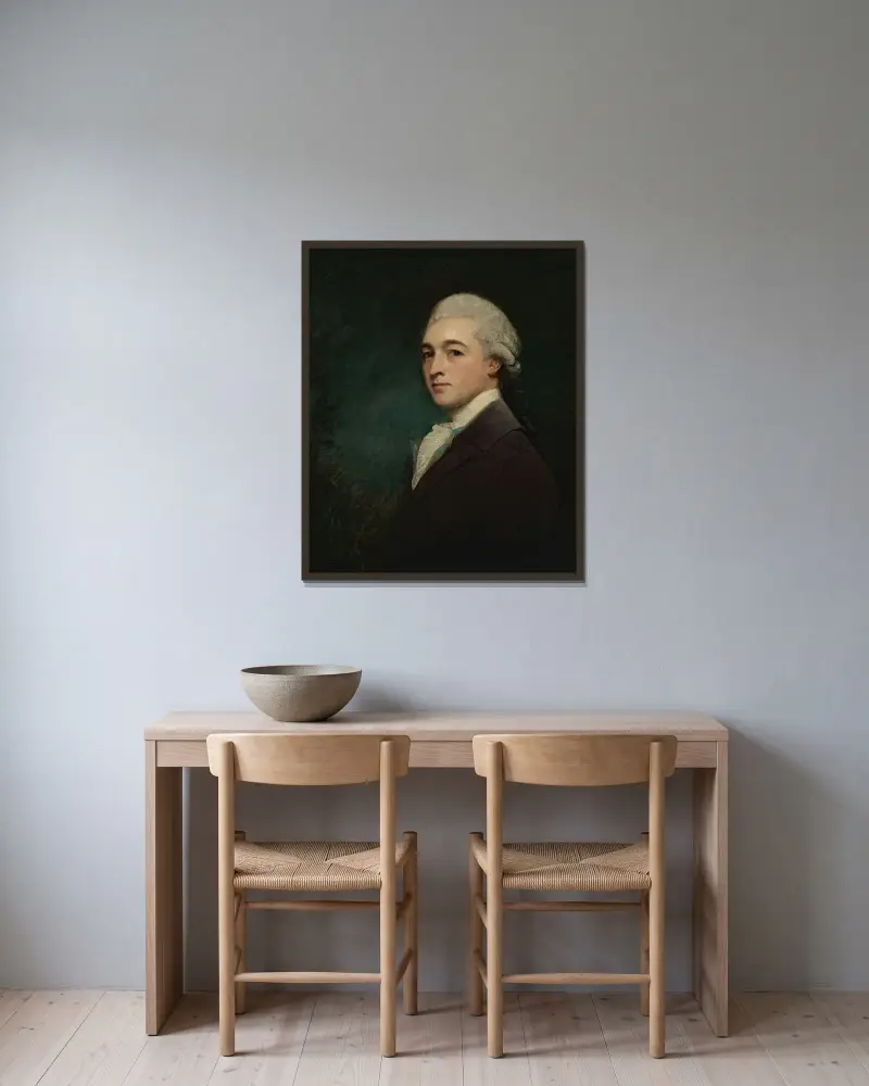 Porträtt av en ung man av George Romney inramad på en vägg