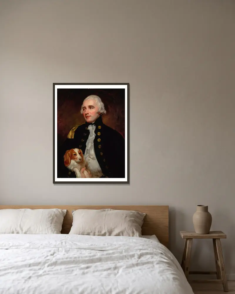 Bildnis eines Offiziers des Ingenieurkorps, Halbfigur, früher als Sir George Grey identifiziert von George Romney gerahmt an einer Wand