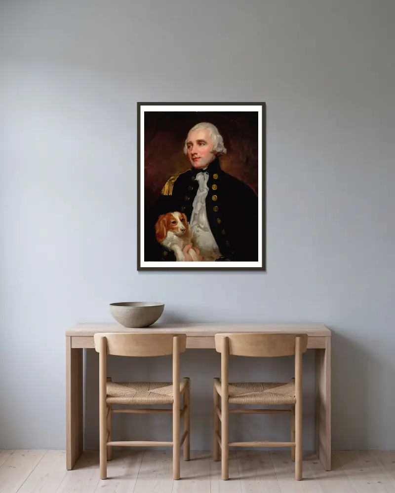 Bildnis eines Offiziers des Ingenieurkorps, Halbfigur, früher als Sir George Grey identifiziert von George Romney gerahmt an einer Wand