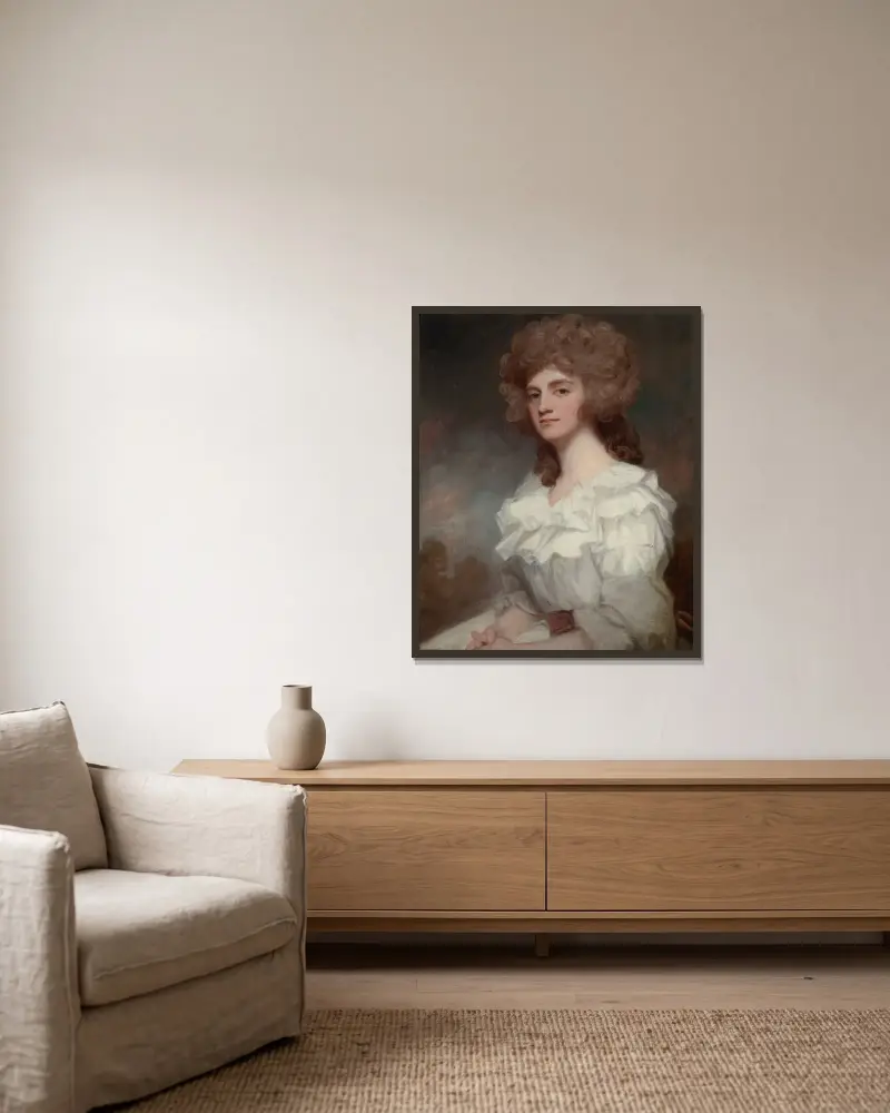 Porträtt av Ann Morley, född Barlow av George Romney inramad på en vägg