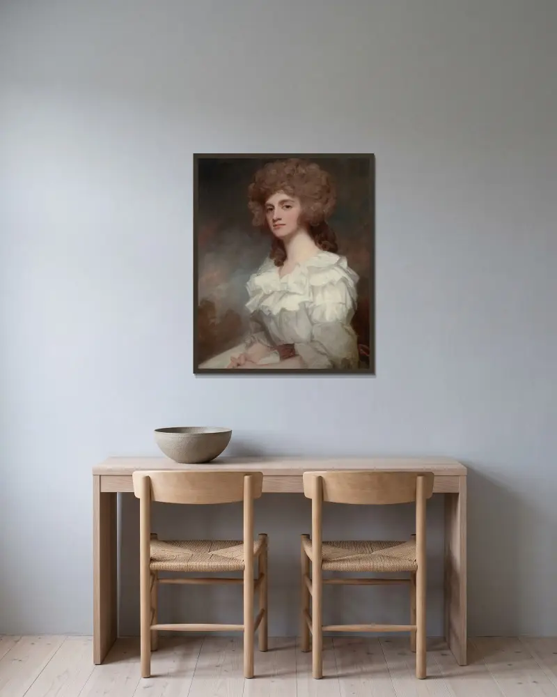 Porträtt av Ann Morley, född Barlow av George Romney inramad på en vägg