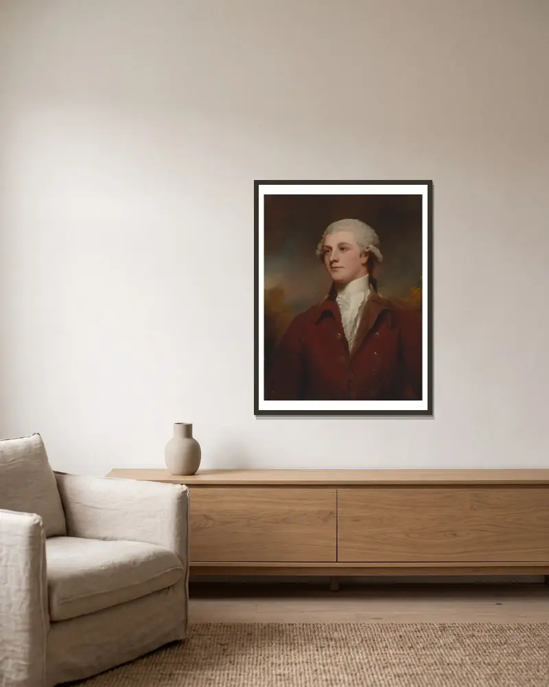 Portrait of Bryan Cooke of Owston av George Romney inramad på en vägg