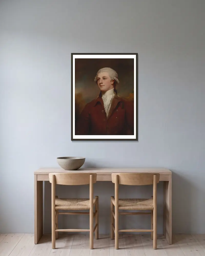 Portrait of Bryan Cooke of Owston av George Romney inramad på en vägg