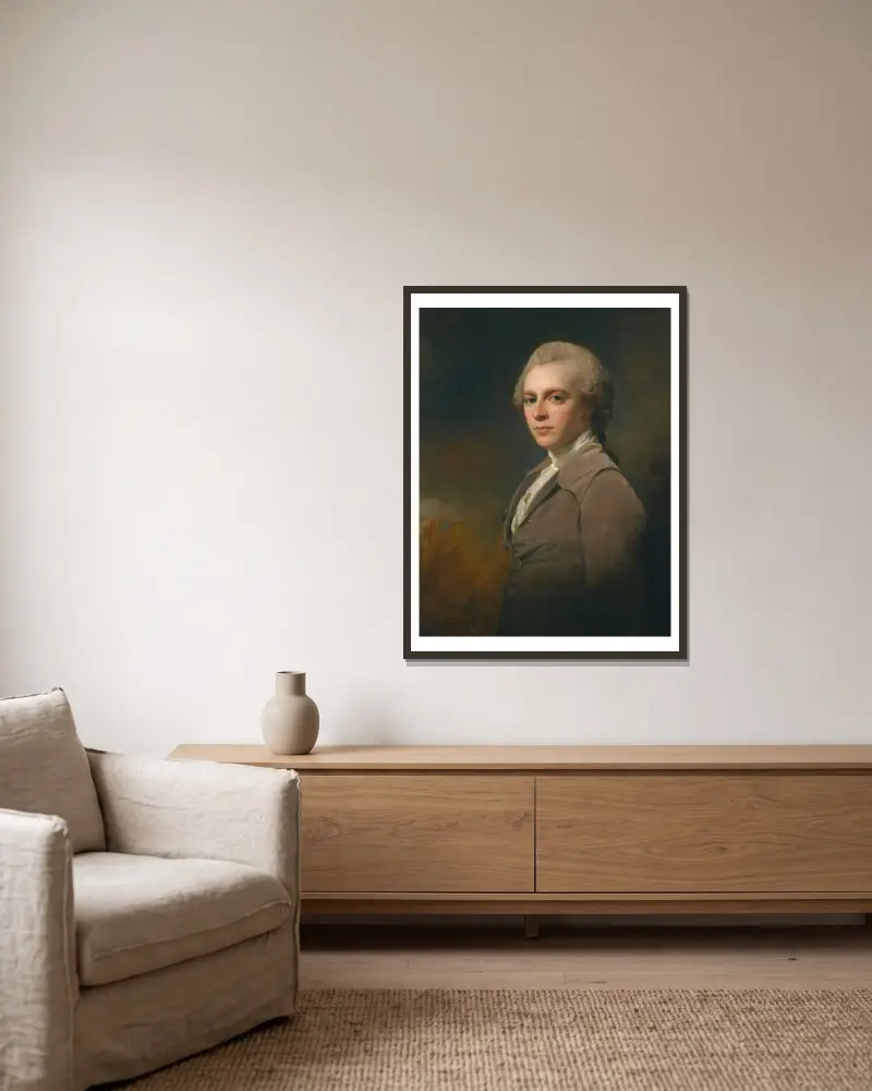 Portrait Of George Cowper av George Romney inramad på en vägg