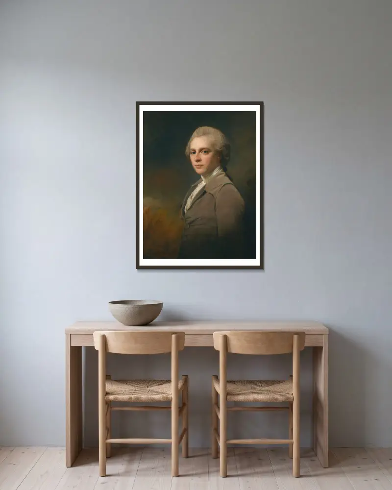 Portrait Of George Cowper av George Romney inramad på en vägg