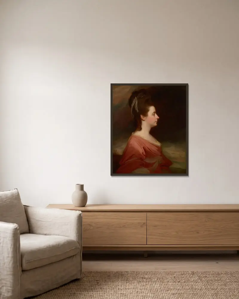 Porträtt av Harriet Blanchard av George Romney inramad på en vägg