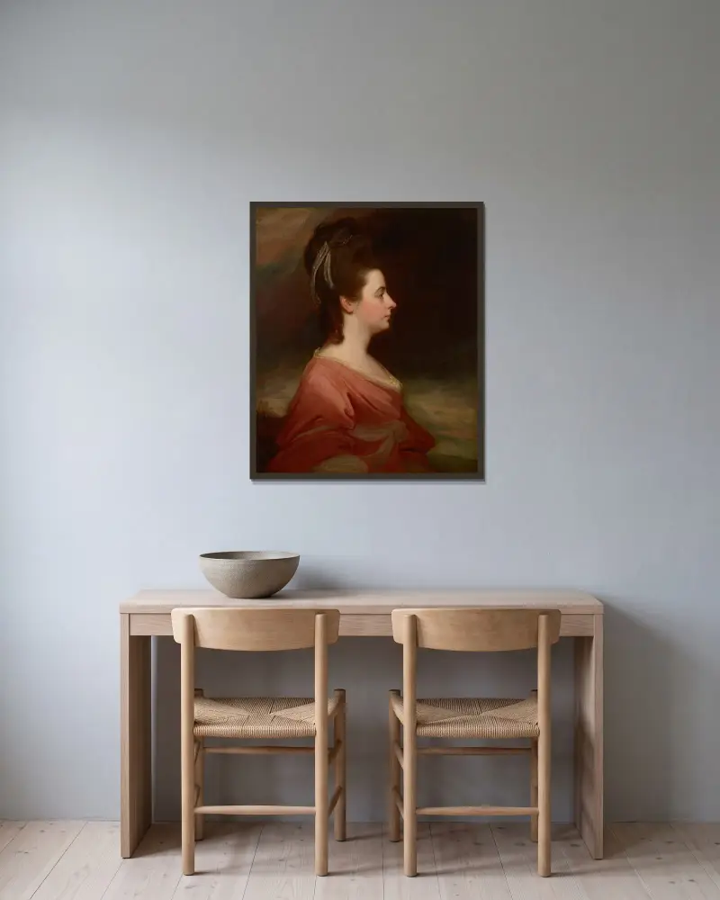 Porträtt av Harriet Blanchard av George Romney inramad på en vägg