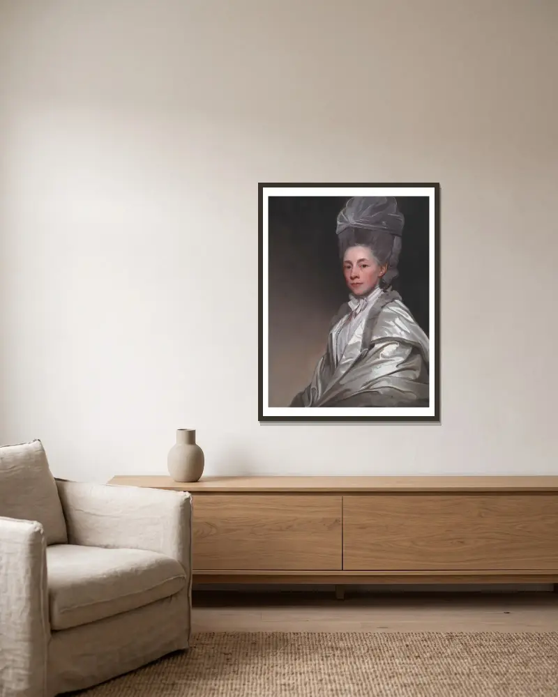 Porträtt av Jane Dawkes Robinson av George Romney inramad på en vägg
