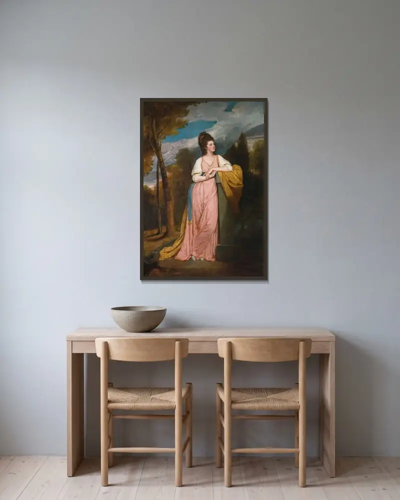Porträtt av lady Elizabeth Capell, lady Monson av George Romney inramad på en vägg