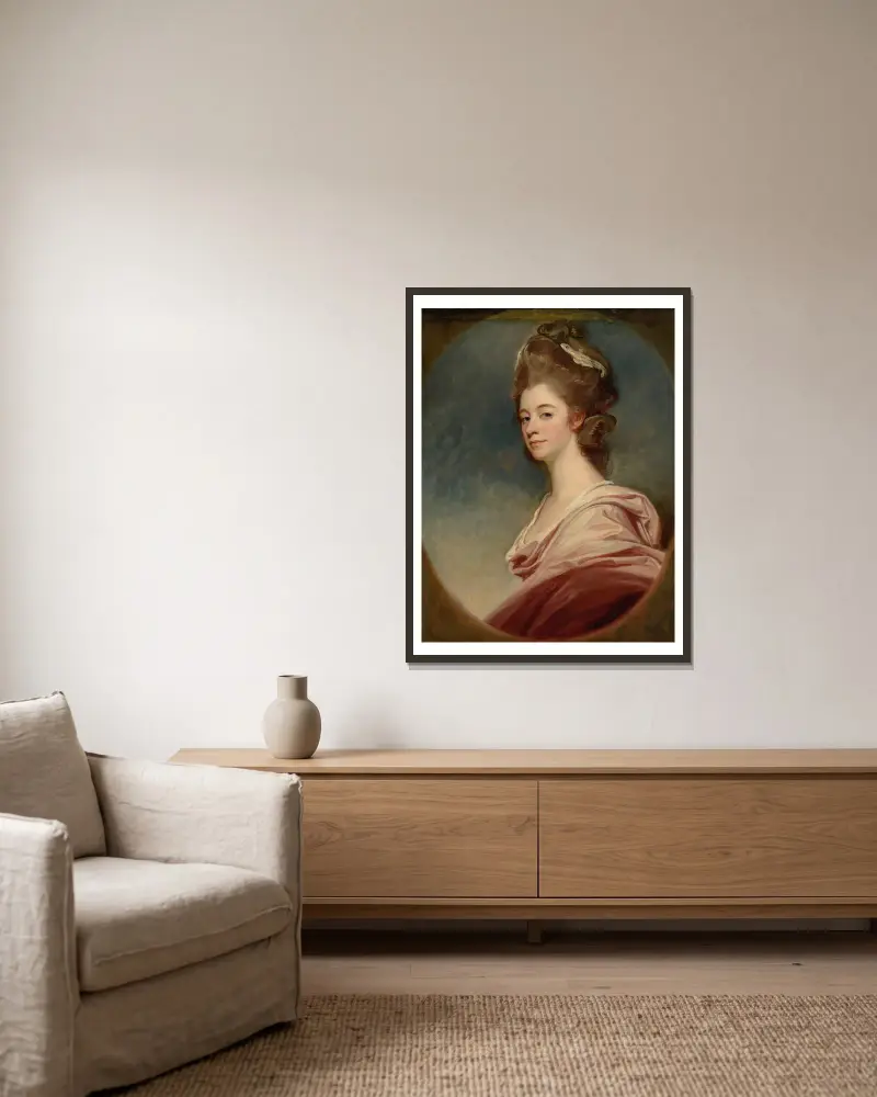 Portrait Of Lady Emilia Kerr av George Romney inramad på en vägg