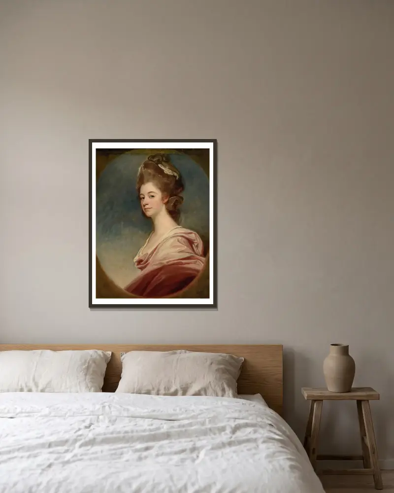 Portrait Of Lady Emilia Kerr av George Romney inramad på en vägg