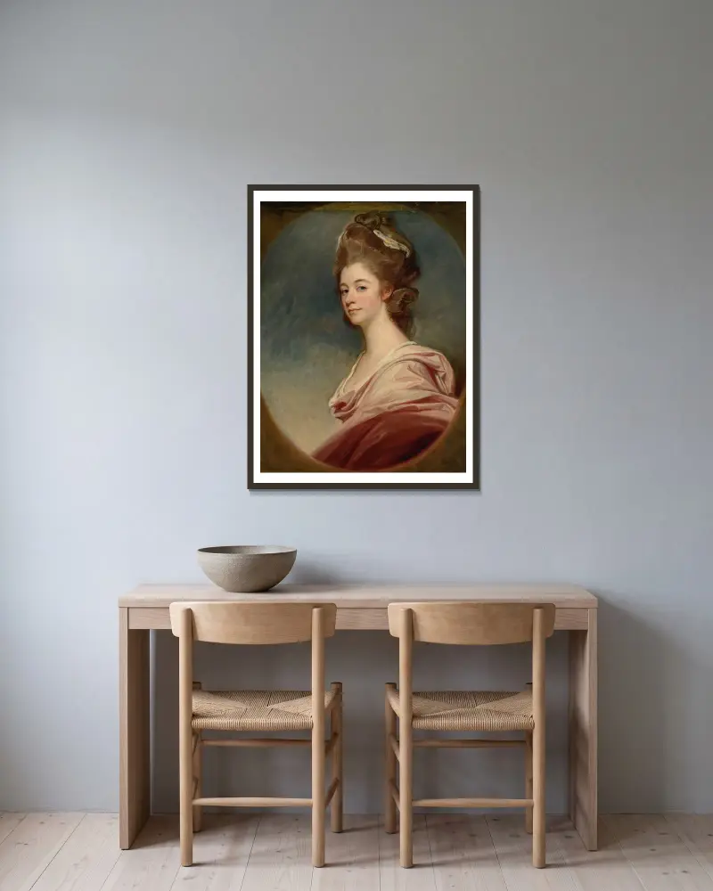 Portrait Of Lady Emilia Kerr av George Romney inramad på en vägg