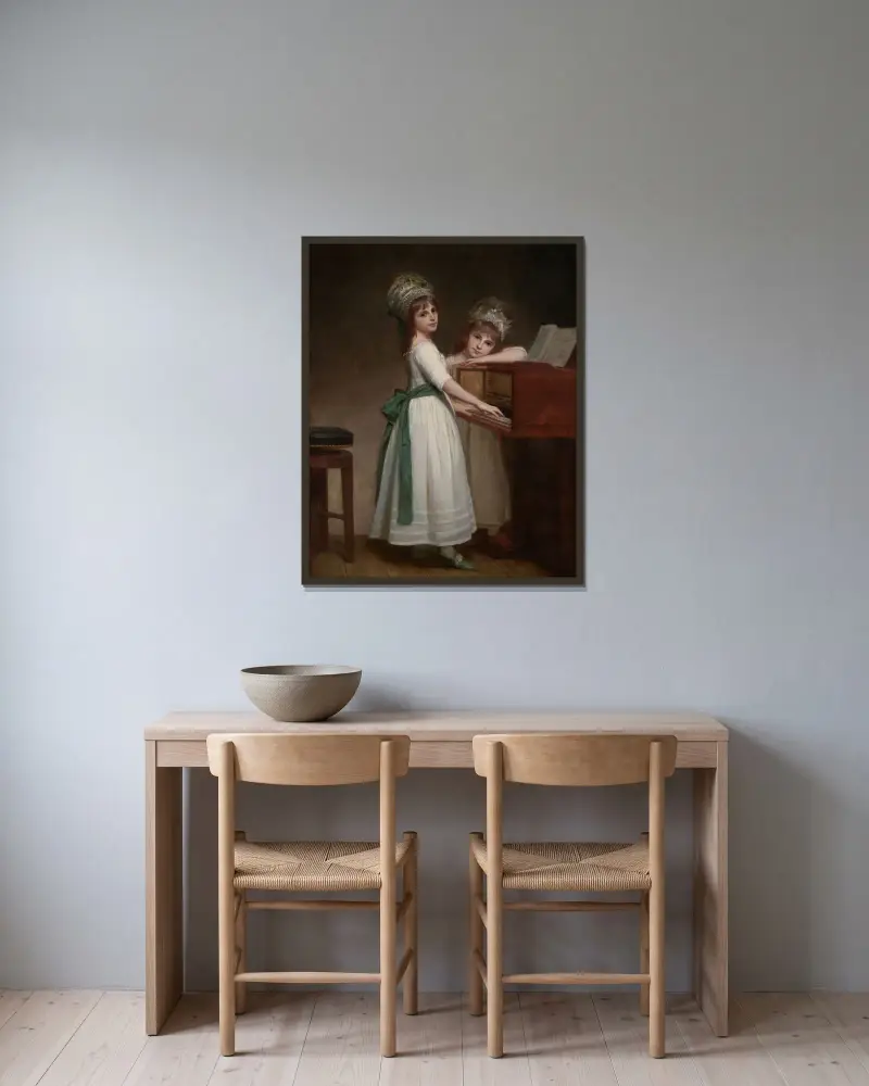 Porträtt av Maria och Catherine, döttrar till Edward Thurlow, 1:e baron Thurlow av George Romney inramad på en vägg