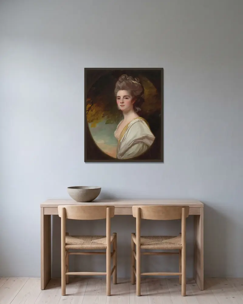 Porträtt av miss Williams av George Romney inramad på en vägg