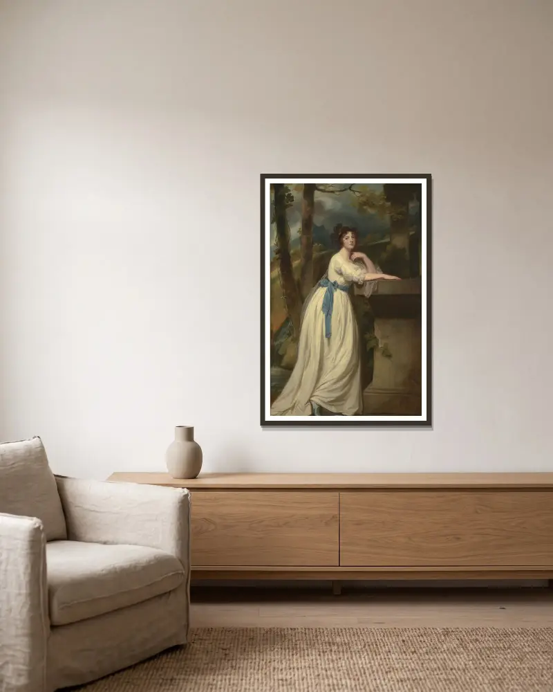 Portrait Of Mrs. Andrew Reid av George Romney inramad på en vägg