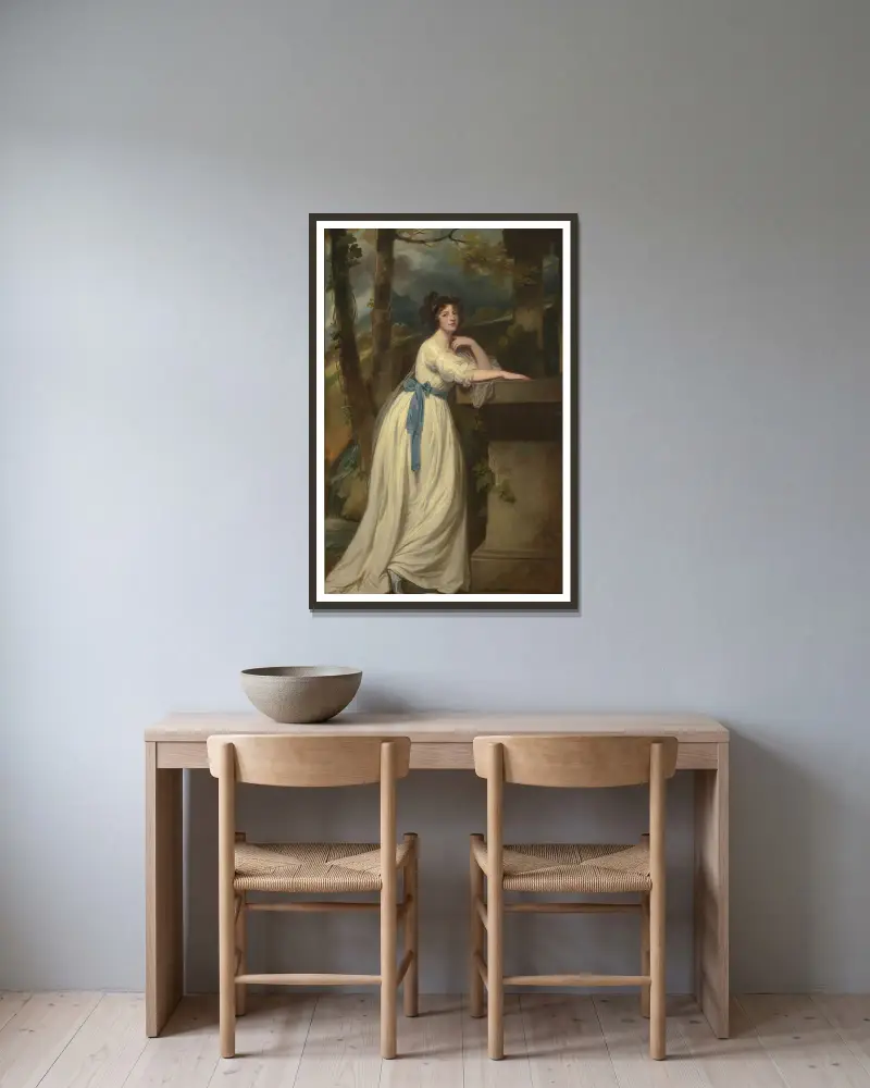 Portrait Of Mrs. Andrew Reid av George Romney inramad på en vägg