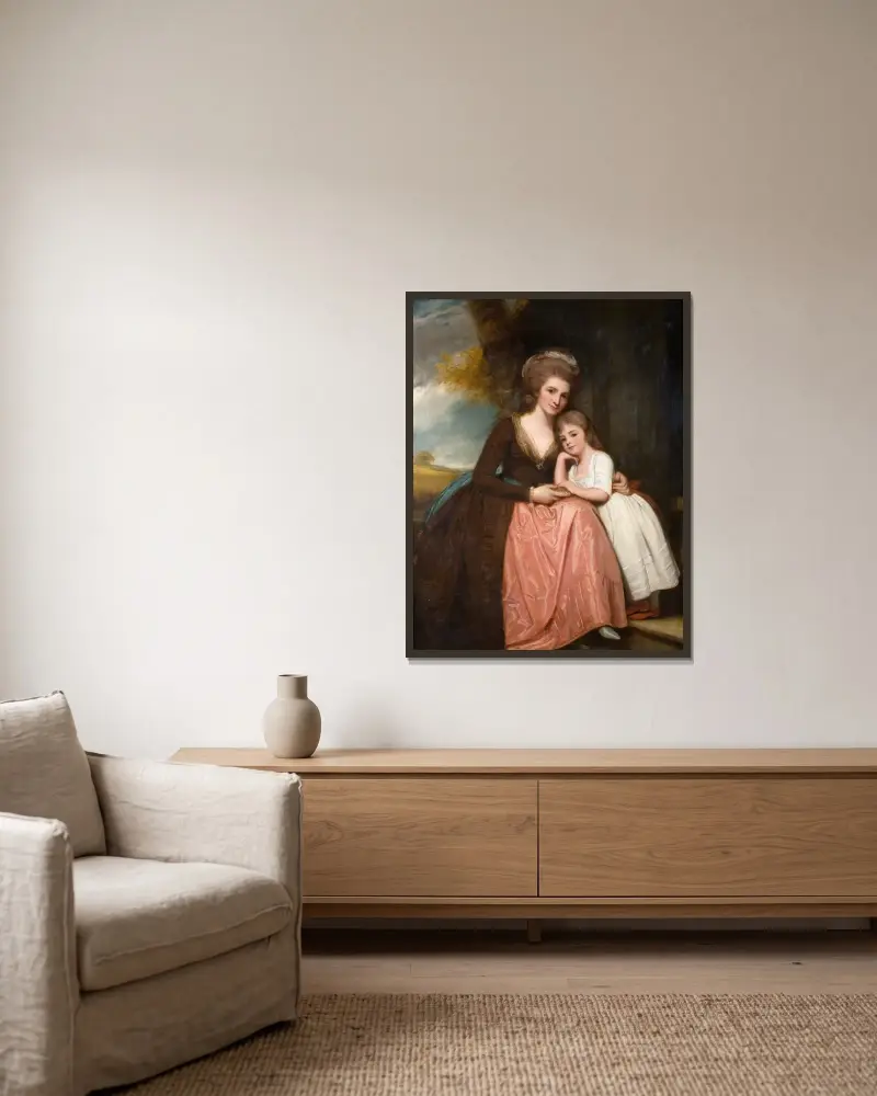 Porträtt av Mrs Bracebridge och hennes dotter Mary av George Romney inramad på en vägg