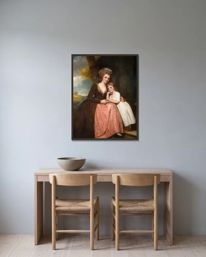 Porträtt av Mrs Bracebridge och hennes dotter Mary av George Romney inramad på en vägg