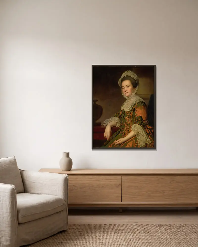 Portrait Of Mrs. Dawes av George Romney inramad på en vägg