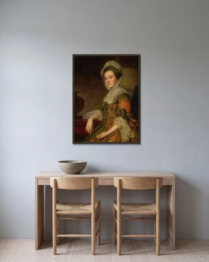Portrait Of Mrs. Dawes av George Romney inramad på en vägg