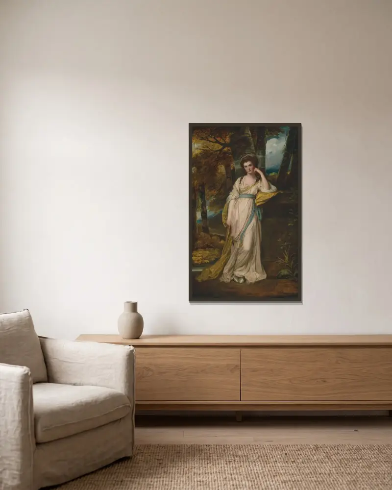 Porträtt av Mrs Deborah Jemima Maxwell av George Romney inramad på en vägg